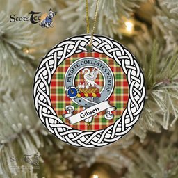 Gibson Scottish Clan Crest and Celtic Tartan Ceramic Ornament Plaid Christmas Ornament Gifts