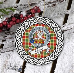Gibson Scottish Clan Crest and Celtic Tartan Ceramic Ornament Plaid Christmas Ornament Gifts