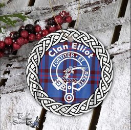 Elliot Scottish Clan Crest and Celtic Tartan Ceramic Ornament Plaid Christmas Ornament Gifts