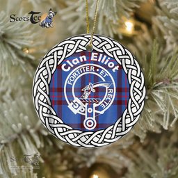 Elliot Scottish Clan Crest and Celtic Tartan Ceramic Ornament Plaid Christmas Ornament Gifts