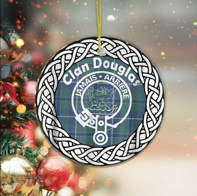 Douglas Scottish Clan Crest and Celtic Tartan Ceramic Ornament Plaid Christmas Ornament Gifts