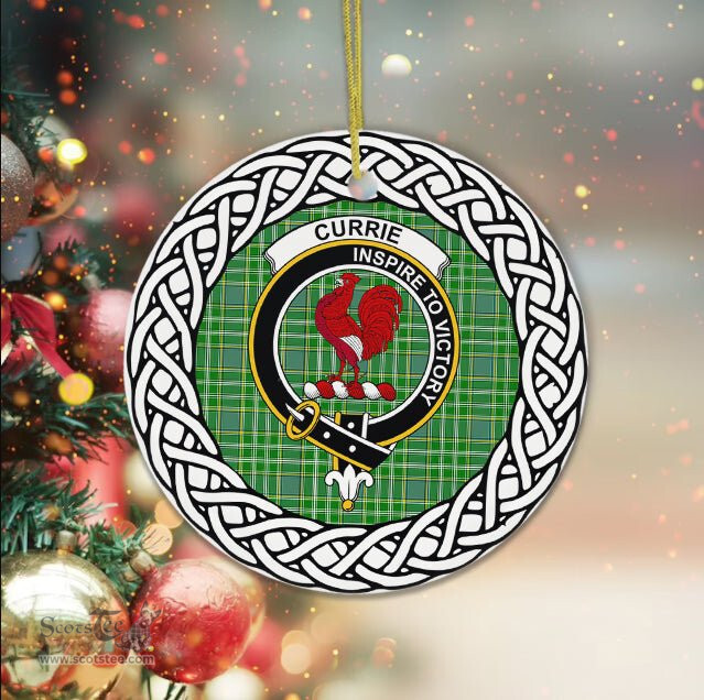 Currie Scottish Clan Crest and Celtic Tartan Ceramic Ornament Plaid Christmas Ornament Gifts