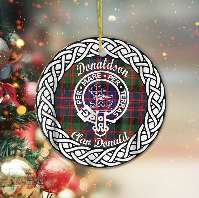 Donaldson Scottish Clan Crest and Celtic Tartan Ceramic Ornament Plaid Christmas Ornament Gifts