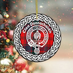 Donnachaidh Scottish Clan Crest and Celtic Tartan Ceramic Ornament Plaid Christmas Ornament Gifts