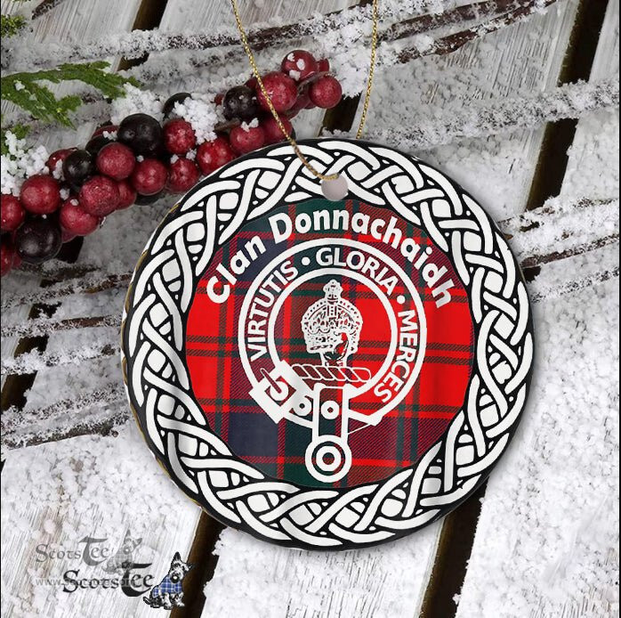 Donnachaidh Scottish Clan Crest and Celtic Tartan Ceramic Ornament Plaid Christmas Ornament Gifts