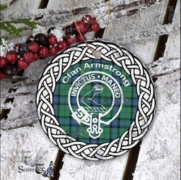 Armstrong Ancient Scottish Clan Crest and Celtic Tartan Ceramic Ornament Plaid Christmas Ornament Gifts