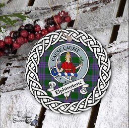 Elphinstone Scottish Clan Crest and Celtic Tartan Ceramic Ornament Plaid Christmas Ornament Gifts