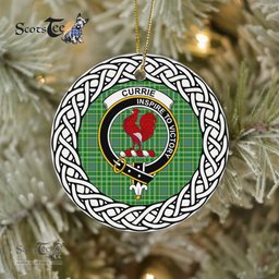 Currie Scottish Clan Crest and Celtic Tartan Ceramic Ornament Plaid Christmas Ornament Gifts