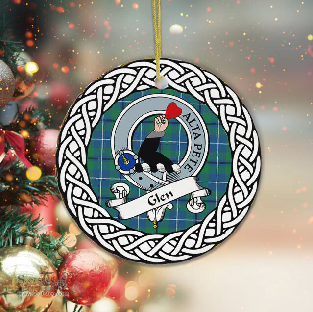 Glen Scottish Clan Crest and Celtic Tartan Ceramic Ornament Plaid Christmas Ornament Gifts