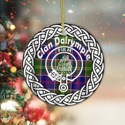 Dalrymple Scottish Clan Crest and Celtic Tartan Ceramic Ornament Plaid Christmas Ornament Gifts