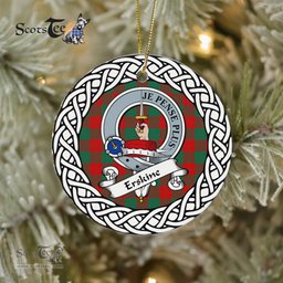 Erskine Scottish Clan Crest and Celtic Tartan Ceramic Ornament Plaid Christmas Ornament Gifts