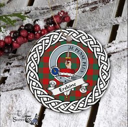 Erskine Scottish Clan Crest and Celtic Tartan Ceramic Ornament Plaid Christmas Ornament Gifts