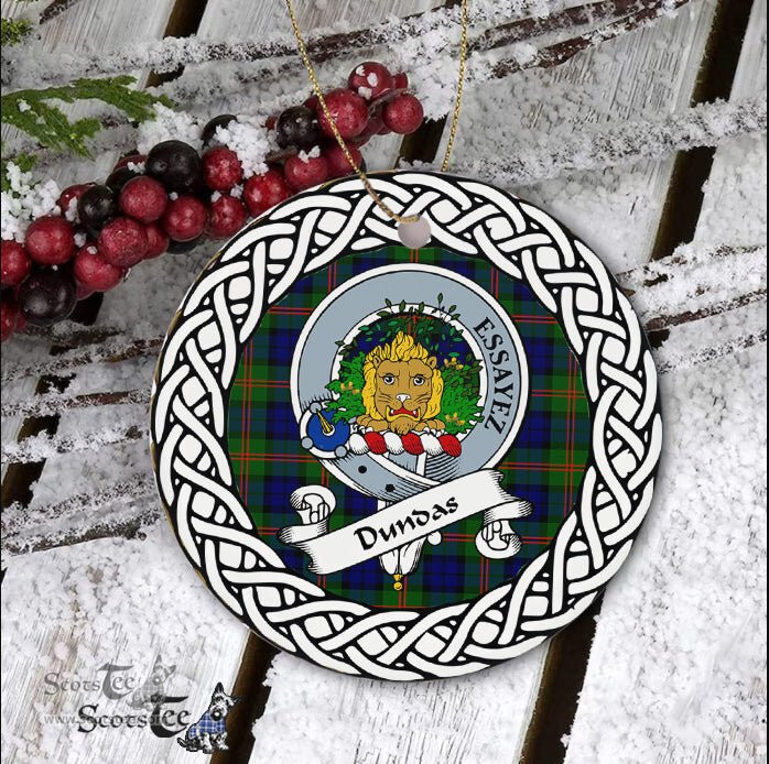 Dundas Scottish Clan Crest and Celtic Tartan Ceramic Ornament Plaid Christmas Ornament Gifts