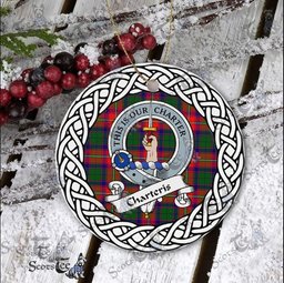 Charteris Tartan Ceramic Ornament Charteris Scottish Clan Crest Badge and Celtic Christmas Ornament Gifts