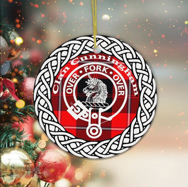 Cunningham Modern Tartan Ceramic Ornament Cunningham Scottish Clan Crest Badge and Celtic Christmas Ornament Gifts