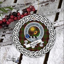 Buchan Tartan Ceramic Ornament Brodie Scottish Clan Crest Badge and Celtic Christmas Ornament Gifts