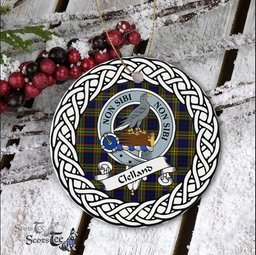 Clelland Tartan Ceramic Ornament Clelland Scottish Clan Crest Badge and Celtic Christmas Ornament Gifts