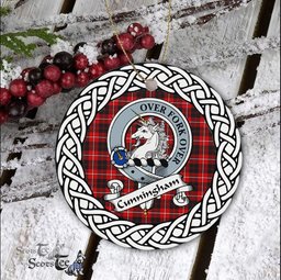 Cunningham Tartan Ceramic Ornament Cunningham Scottish Clan Crest Badge and Celtic Christmas Ornament Gifts