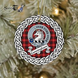 Cunningham Tartan Ceramic Ornament Cunningham Scottish Clan Crest Badge and Celtic Christmas Ornament Gifts