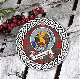 Cumming Tartan Ceramic Ornament Cumming Scottish Clan Crest Badge and Celtic Christmas Ornament Gifts