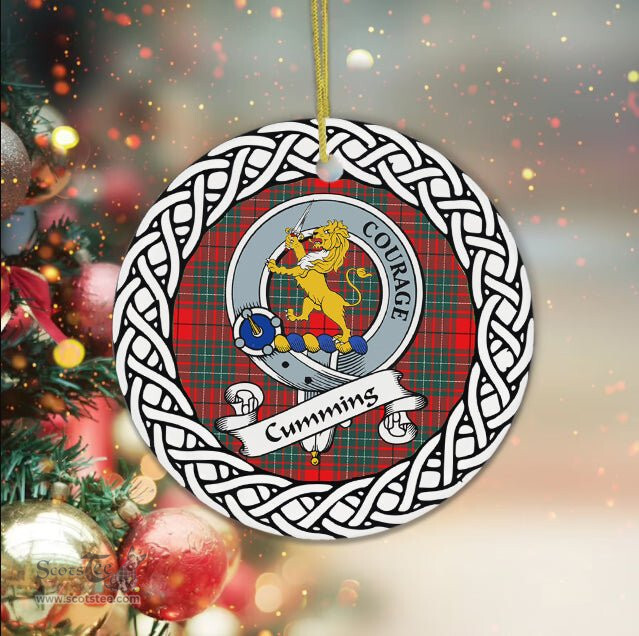 Cumming Tartan Ceramic Ornament Cumming Scottish Clan Crest Badge and Celtic Christmas Ornament Gifts