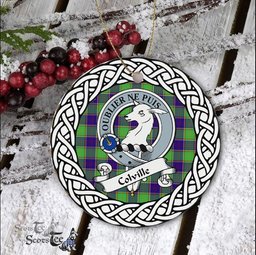 Colville Tartan Ceramic Ornament Colville Scottish Clan Crest Badge and Celtic Christmas Ornament Gifts
