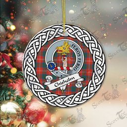 Chisholm Tartan Ceramic Ornament Chisholm Scottish Clan Crest Badge and Celtic Christmas Ornament Gifts