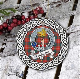 Chisholm Tartan Ceramic Ornament Chisholm Scottish Clan Crest Badge and Celtic Christmas Ornament Gifts