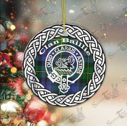 Baillie Tartan Ceramic Ornament Baillie Scottish Clan Crest Badge and Celtic Christmas Ornament Gifts