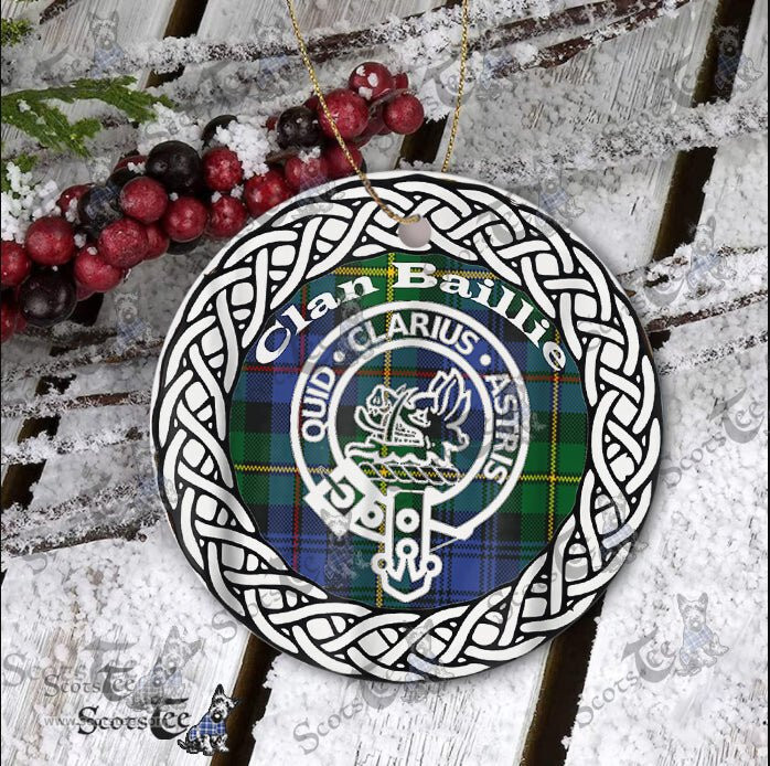 Baillie Tartan Ceramic Ornament Baillie Scottish Clan Crest Badge and Celtic Christmas Ornament Gifts