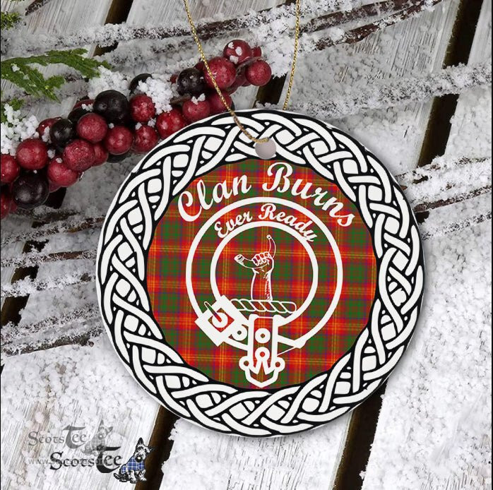 Burns Tartan Ceramic Ornament Burns Scottish Clan Crest Badge and Celtic Christmas Ornament Gifts