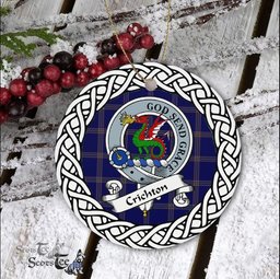 Crichton Tartan Ceramic Ornament Crichton Scottish Clan Crest Badge and Celtic Christmas Ornament Gifts
