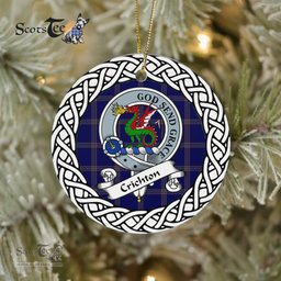 Crichton Tartan Ceramic Ornament Crichton Scottish Clan Crest Badge and Celtic Christmas Ornament Gifts