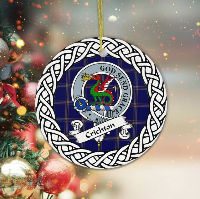 Crichton Tartan Ceramic Ornament Crichton Scottish Clan Crest Badge and Celtic Christmas Ornament Gifts