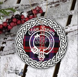 Brown Tartan Ceramic Ornament Brodie Scottish Clan Crest Badge and Celtic Christmas Ornament Gifts