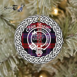 Brown Tartan Ceramic Ornament Brodie Scottish Clan Crest Badge and Celtic Christmas Ornament Gifts