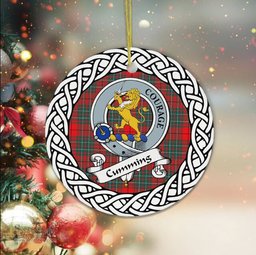 Cumming Tartan Ceramic Ornament Cumming Scottish Clan Crest Badge and Celtic Christmas Ornament Gifts