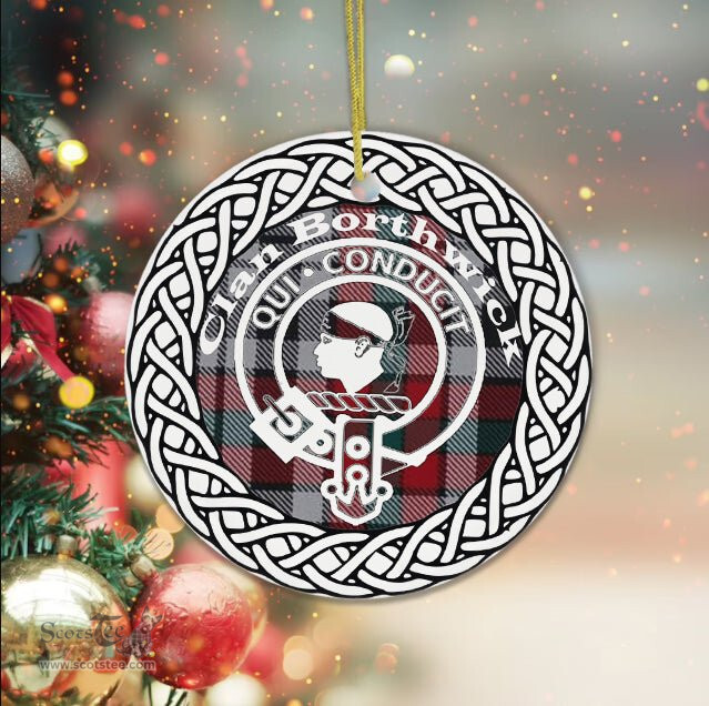 Borthwick Ancient Tartan Ceramic Ornament Borthwick Scottish Clan Crest Badge and Celtic Christmas Ornament Gifts