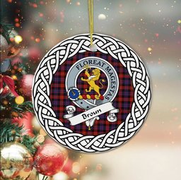 Broun Tartan Ceramic Ornament Broun Scottish Clan Crest Badge and Celtic Christmas Ornament Gifts