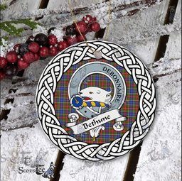 Bethune Tartan Ceramic Ornament Bethune Scottish Clan Crest Badge and Celtic Christmas Ornament Gifts