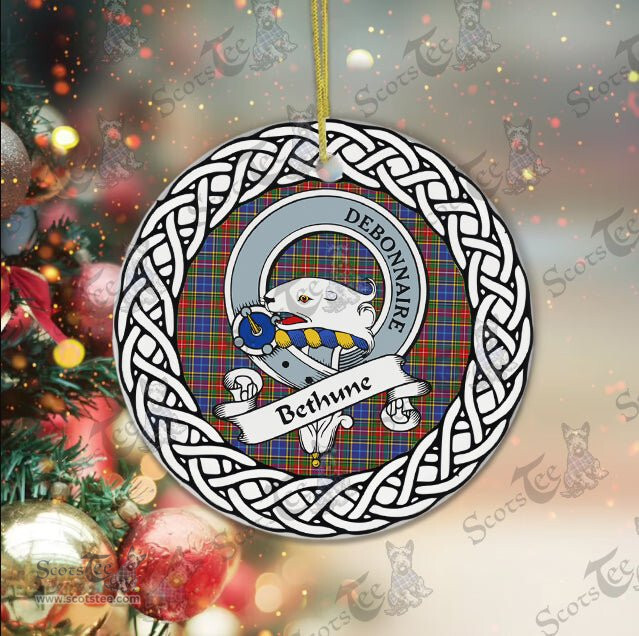 Bethune Tartan Ceramic Ornament Bethune Scottish Clan Crest Badge and Celtic Christmas Ornament Gifts