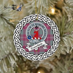 Crawford Tartan Ceramic Ornament Crawford Scottish Clan Crest Badge and Celtic Christmas Ornament Gifts