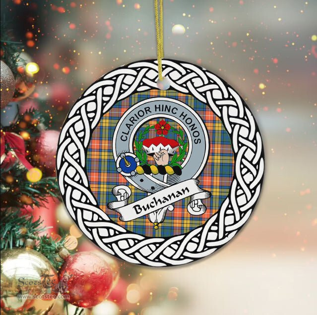 Buchanan Tartan Ceramic Ornament Brodie Scottish Clan Crest Badge and Celtic Christmas Ornament Gifts
