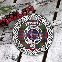 Brady Tartan Ceramic Ornament Brady Scottish Clan Crest Badge and Celtic Christmas Ornament Gifts