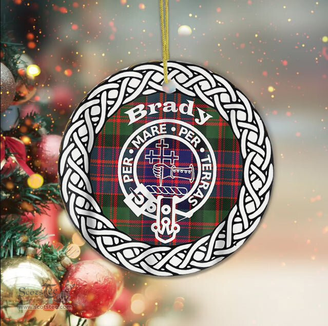 Brady Tartan Ceramic Ornament Brady Scottish Clan Crest Badge and Celtic Christmas Ornament Gifts