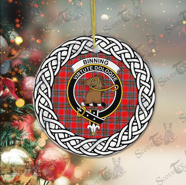 Binning of Wallingford Tartan Ceramic Ornament Binning Scottish Clan Crest Badge and Celtic Christmas Ornament Gifts