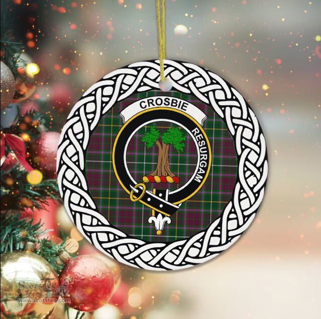 Crosbie Tartan Ceramic Ornament Crosbie Scottish Clan Crest Badge and Celtic Christmas Ornament Gifts