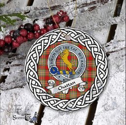 Chattan Tartan Ceramic Ornament Chattan Scottish Clan Crest Badge and Celtic Christmas Ornament Gifts