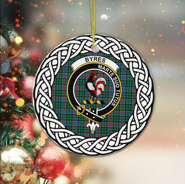 Byres Tartan Ceramic Ornament Byres Scottish Clan Crest Badge and Celtic Christmas Ornament Gifts