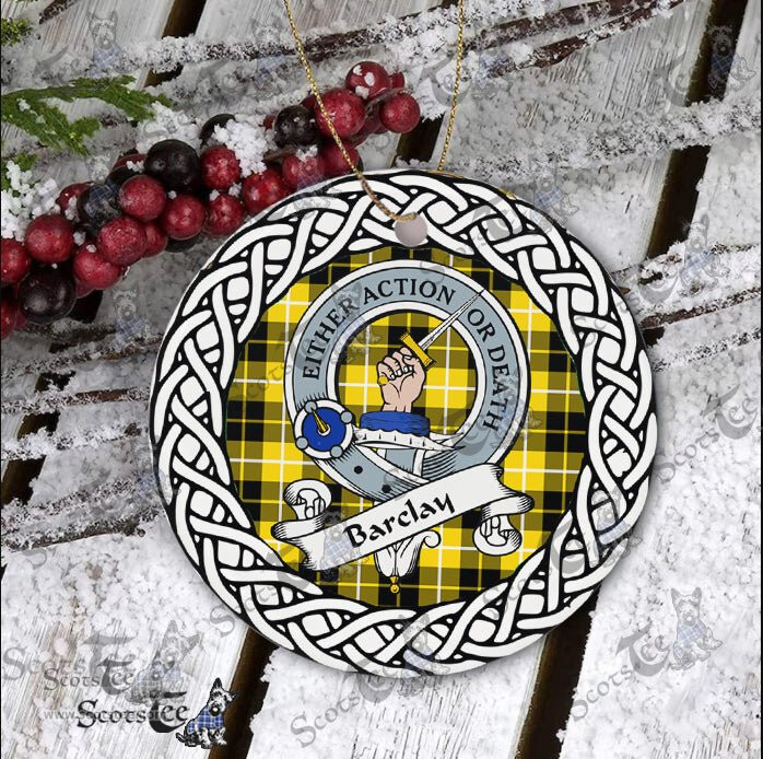 Barclay Tartan Ceramic Ornament Barclay Scottish Clan Crest Badge and Celtic Christmas Ornament Gifts